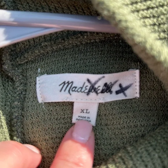 Madewell Ribbed Mock Neck Button Olive Green Women's Sweater Pockets Women’s XL - Picture 2 of 10